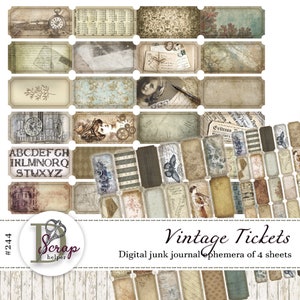 Billets vintage imprimables 4 feuilles Scrapbooking antique rétro vieux cottage shabby chic trésors intemporels Cottagecore indésirable journal fournitures #244