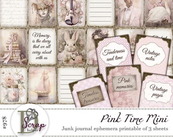 Pink Victorian mini books for tiny dollhouse library and miniature accessories | Digital download
