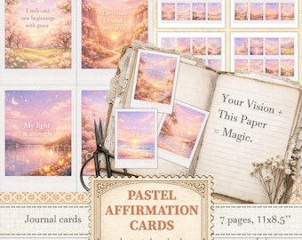 Pastel positive affirmation cards for personal growth vision board deck bundle | Digital download | 1205