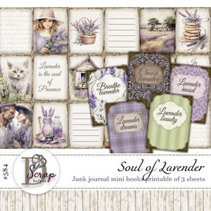 Süßes Lavender Minibuch von 3 Bögen Shabby lila Blumen violett Shabby Blumen Romantik Cottagecore Junk Journal Zubehör #584