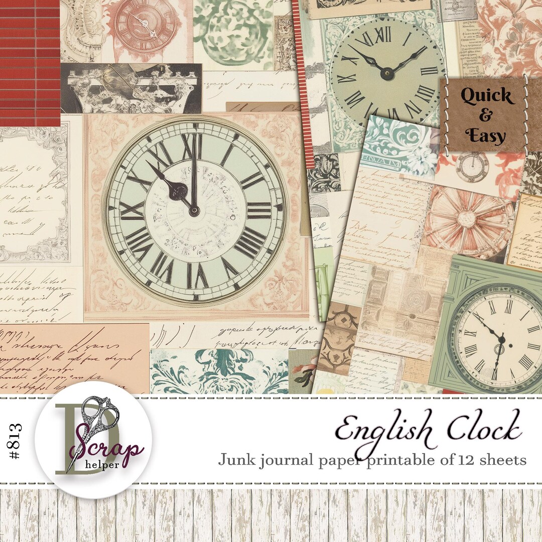 English Cottage Clock Paper for Spring Cottagecore Collages and Muted ...