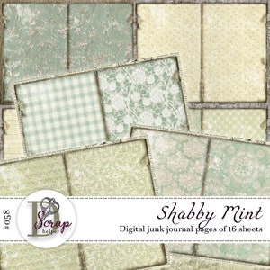 Salbei grün shabby chic Junk Journal 16 Blatt 16 Blatt Cottagecore Retro Türkis Teal Mintgrün #058
