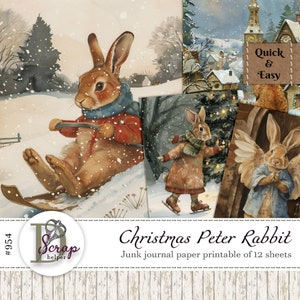 Weihnachten Peter Rabbit Junk Journal Papier druckbar von 12 Seiten Scrappy Beatrix Potter Bunny Kinder Baby Journaling #954