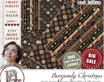 Vintage burgundy Christmas digital paper for holiday backgrounds and Christmas crafting US Letter #1288