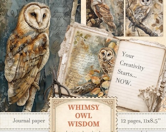 Vintage owl journal paper for forest birds ephemera and woodland scrapbooking | Digital download | 674