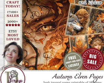 Autumn elven journal pages for fantasy fairytale junk jorunals and scrapbooking | Digital download