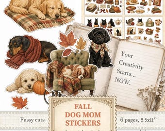 Dog mom sticker Fall funny dog fussycuts ephemera Pet journal inserts | Digital download | 1670