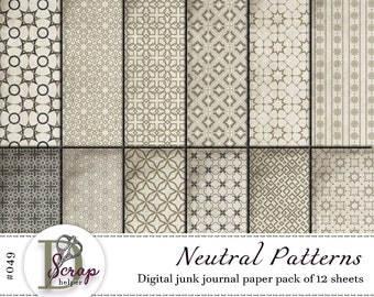 Neutral junk journal paper pack of 12 sheets Morocco Arabic Oriental Boho Geometric Light junk journal supplies #049