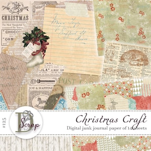 Afdrukbaar kerstpapier voor junkjournalisten, pakket van 14 vellen December dagelijkse kersttradities Shabby Christmas junkjournal supplies #125