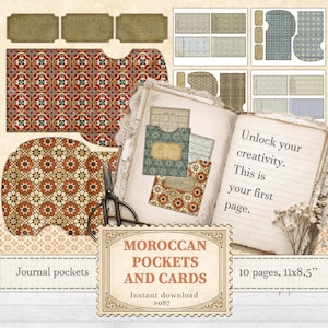 Moroccan pattern junk journal tas and pockets for crafts and boho scrapbooking | Digital download