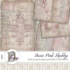 Rosa Shabby Junk Journal Seiten druckbar von 48 Seiten Vintage Basic Grunge Spitze Antik Blumen Floral Shabby Rosa Junk Journal Zubehör #901