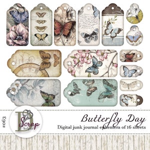 16 Blatt Schmetterling junk journal ephemera druckbare Papier Insekt Shabby Chic Cottagecore #063