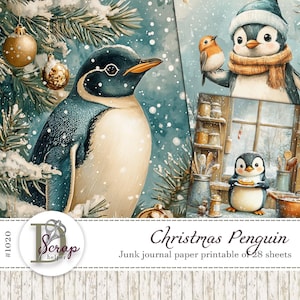 Leuke kerstpinguïn afdrukbaar papier 28 vellen Winter pinguïn kaarten Vakantie pinguïn poster Cadeau baby pinguïn Pinguïn feestartikelen #1020
