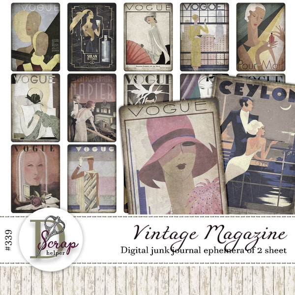 Antique fashion magazine covers ATC cards printable 2 sheets Retro Fashion Vintage Ladies Women Basic essentials junk journal supplies #339