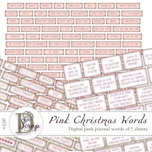 Afdrukbare roze kerstwoorden voor junkjournal 7 vellen kerstcitaten, kerstzinnen, kerstwoorden, benodigdheden voor junkjournal, december #256