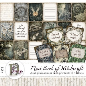 Witchcraft mini books printable of 3 sheets Doll house book Forest witch Miniature Samhain Halloween Wizard Fairy junk journal supplies #975
