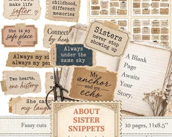 Sister quotes fussy cut snippets for sibling stickers and sisterhood scrapbook | Digital download | 1561