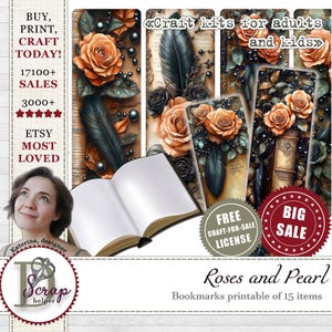 Dunkles Blumen Lesezeichen Set mit 15 Stück druckbare schwarze, orange Lesezeichen, bunte Blumen, Buchklub Geschenk Illustrierte Lesezeichen #850