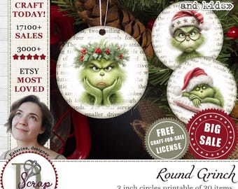 Round Grinch Christmas stickers 3 Inch printable for Christmas crafting #1291