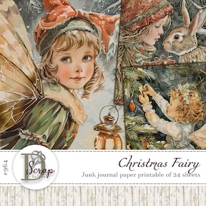 Retro kerstfee junkjournal papier afdrukbaar 24 vellen Fantasy New Year Noel Winter December dagelijkse junkjournal benodigdheden #964