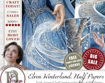 Magical winterland elven junk journal half pages for enchanted forest scrapbooking | Digital download | 959