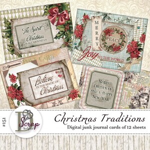 Vintage traditionele kerstkaarten van 12 vellen Kit voor het maken van kaarten dagelijks december adventskalender benodigdheden voor junkjournals #151