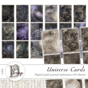 Bonbonnière céleste 6 feuilles imprimables cartes de journal ATC, lune magique, cosmos univers, astronomie spatiale, étoiles galaxie, fournitures pour journal indésirable #162
