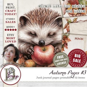 Pagine di diario autunnale stampabili Set da 3 di 12 fogli Scrappy Autumn Planner Ringraziamento Pagine semplici Forniture per diario di scrapbooking autunnale #777
