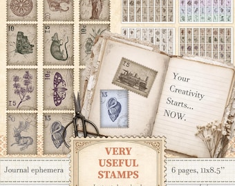 Elementos decorativos con efecto de sellos postales para álbumes de recortes con temática postal y scrapbooking vintage / Descarga digital / 152