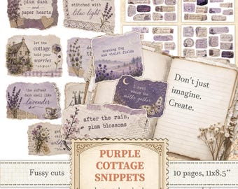 Lavender purple cottage quotes fussy cut snippets for stickers and scrapbook | Digital download | 1537