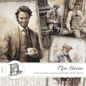 Men journal paper printable 16 sheets Masculine Men Fashion Gentlemen Father Him Husband junk journal supplies #501