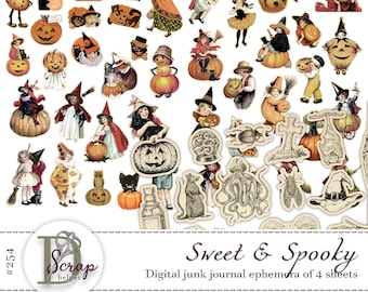 Fussy cut Halloween stickers and spooky scraps for boo junk journaling | Digital download | 254