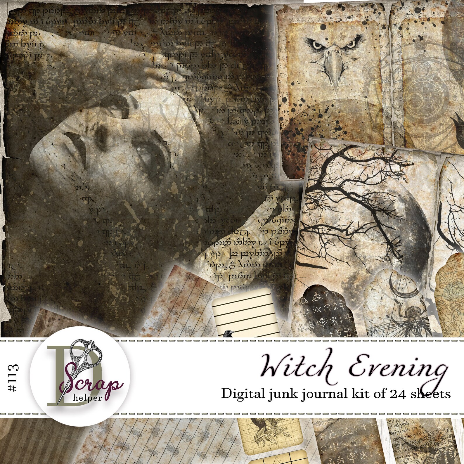 Witch Junk Journal Kit Printable of 24 Sheets Moon Grimoire Celestial ...