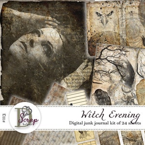 Witch junk journal kit printable of 24 sheets Moon Grimoire Celestial Book of shadows Witchcraft junk journal supplies #113