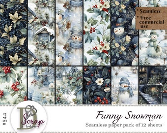 Christmas snowman seamless pattern paper for winter scrapbooking and slow crafting | Digital download
