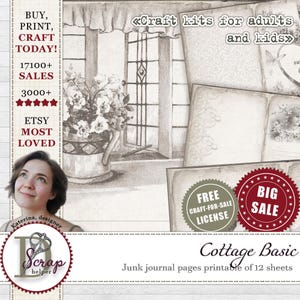 Basic cottage-junkdagboek dubbele pagina's afdrukbaar van 12 vellen Shabby chic Woman Botanical Cottagecore Floral junk-journaalbenodigdheden #301