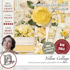 Papel de colagem amarelo para impressão de 12 folhas, fundo floral vintage amarelo shabby chic, papel de fundo francês amarelo sol nº 1116
