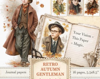 Vintage autumn gentlemen portraits for elegant masculine fall ephemera and scrapbooking | Digital download | 1248