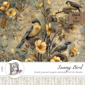 Papier de scrapbooking noir et jaune avec des oiseaux à imprimer 12 feuilles Scrappy print oiseau jaune chant d'oiseau papier collage oiseau Publicité gratuite n° 395