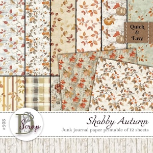 Vintage Shabby Junk Journal Papier - 12 Seiten zum ausdrucken, Shabby Herbst ästhetik, Shabby Chic, Shabby Chic, Cottagecore, frei kommerzielle Nutzung #508