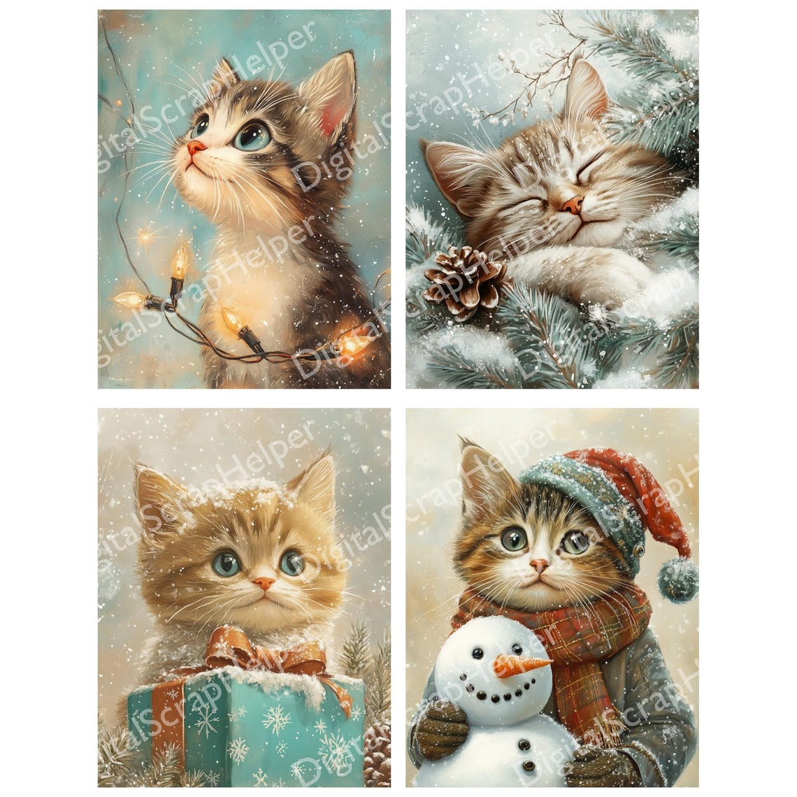 Cute Christmas Cat Paper Printable 28 Sheets Ginger Cat Cards Christmas ...