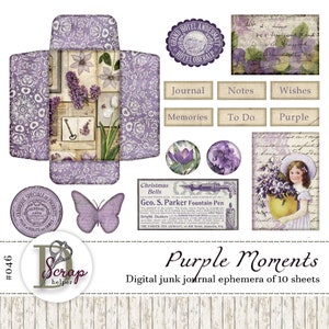Vintage lila Ephemera von 10 Blättern Vintage Violett Shabby lila Lavendel Junk Journal #046