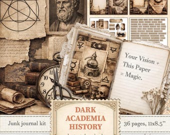 Dark academia junk journal kit for history and alchemy occult scrapbooking | Digital download | 1328