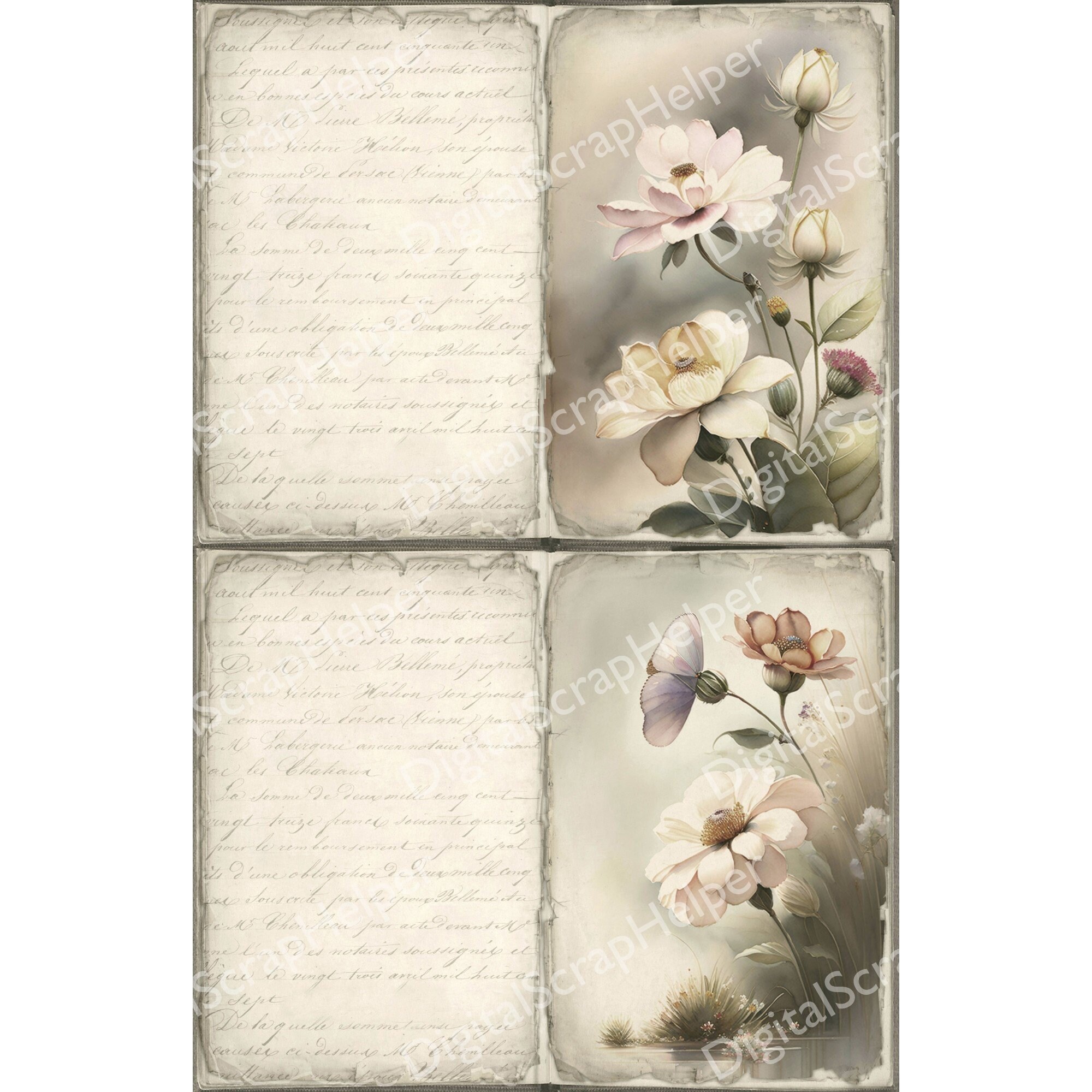 Muted Floral Junk Journal Pages for Vintage Spring Ephemera and ...