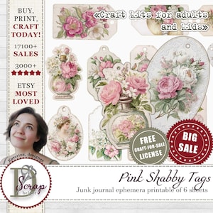 Shabby Chic vintage tags druckbare 6 Bögen wählerische viktorianische Tags Junk Journal Scrapbook Download #1154