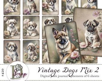 Vintage dog journal cards #2 for ATC ephemera and pet memory scrapbooking | Digital download