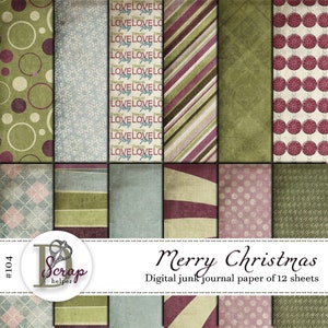 Cute Christmas junk journal paper printable 12 sheets December daily Christmas traditions Shabby Christmas junk journal supplies #104