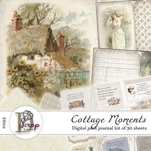 Shabby chic Cottage junk journal kit druckbar - 30 Blätter, Shabby Chic Frau Botanisches Papier #092