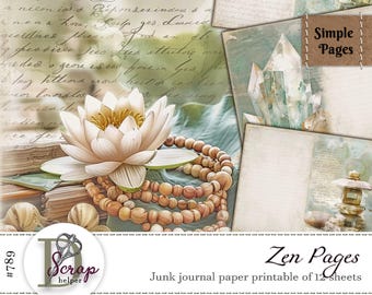 Zen junk journal pages printable 12 sheets Self care Meditation Mindfulness Buddha Yoga Healing Scrappy Simple pages Journal supplies #789