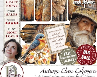Autumn elven ephemera for fantasy fairytale junk jorunals and scrapbooking | Digital download | 1082